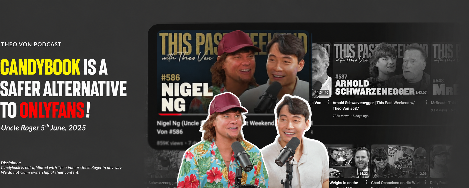 Candybook is a safer alternative to OnlyFans, featured in a Theo Von podcast-inspired media banner